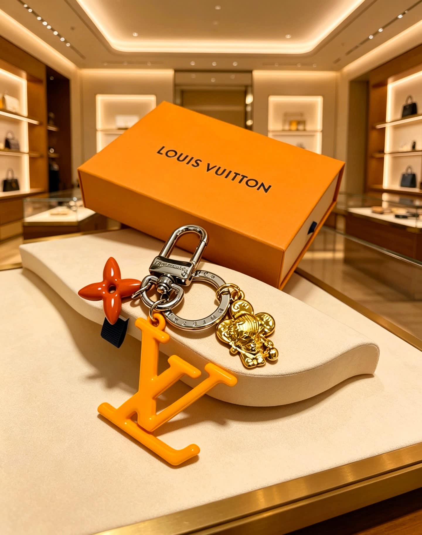 Louis Vuitton Keychain with LV Logo and Monogram Motif
